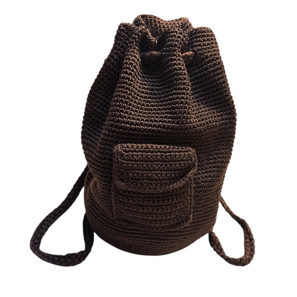The Sak Handbags - The Sak OMG Mini Backpack Chocolate Brown Crochet Knit Drawstring Pockets Boho
